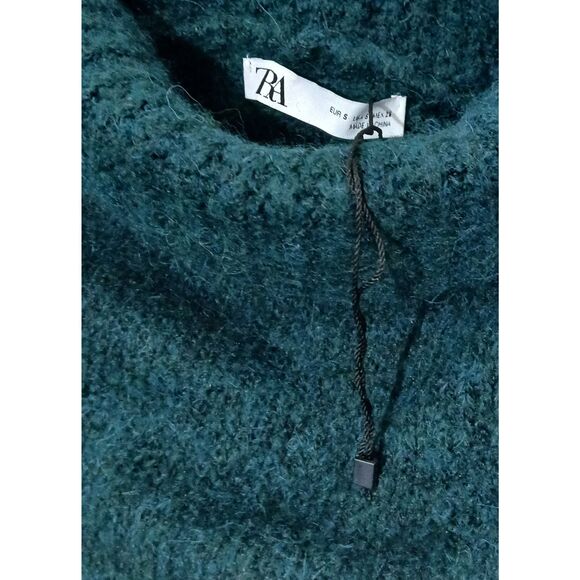 Zara womens small dark green raglan cropped sweater wool alpaca soft mockneck - Picture 5 of 7